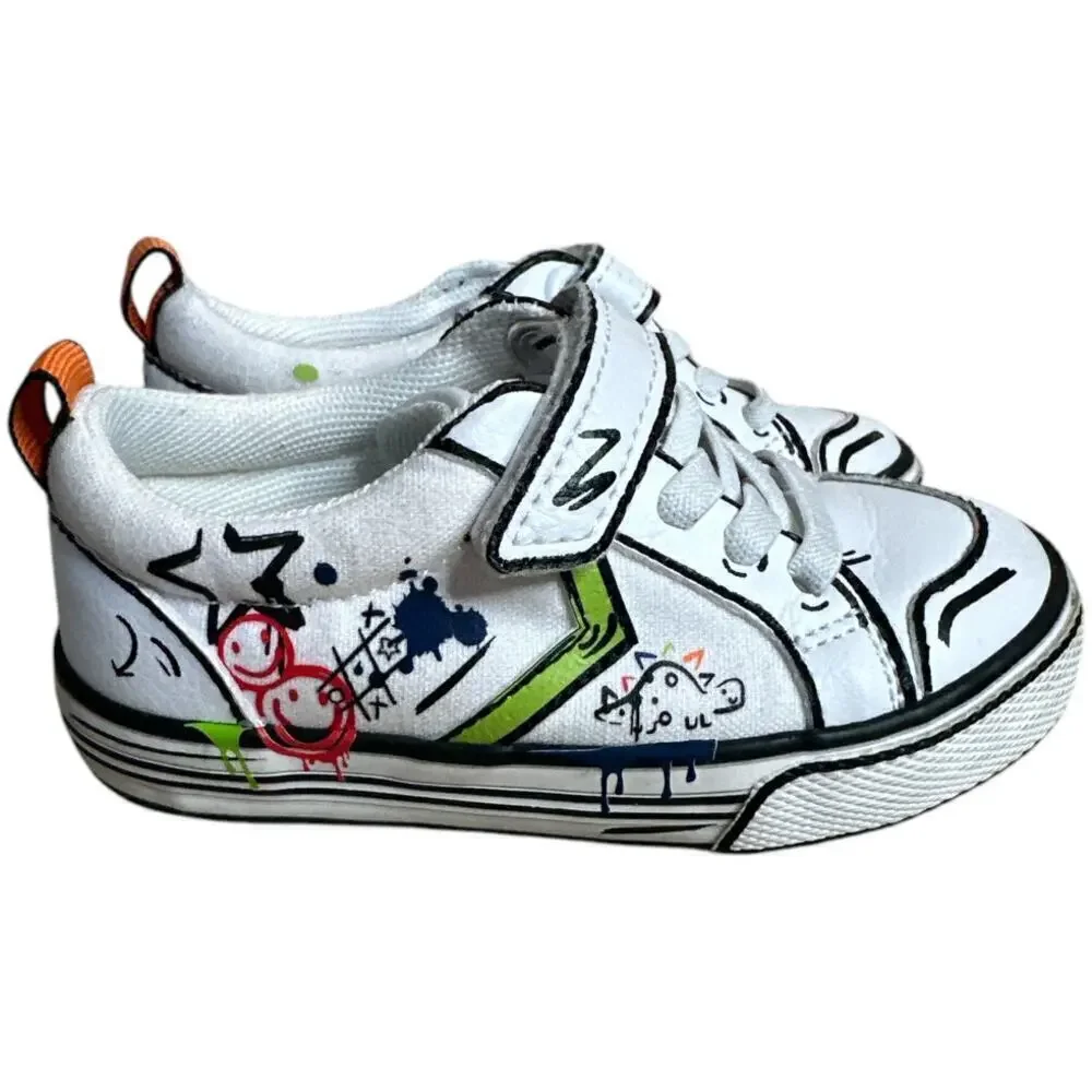 Next White Doodle Graffiti Ortholite Sneakers Toddler Unisex Size 6